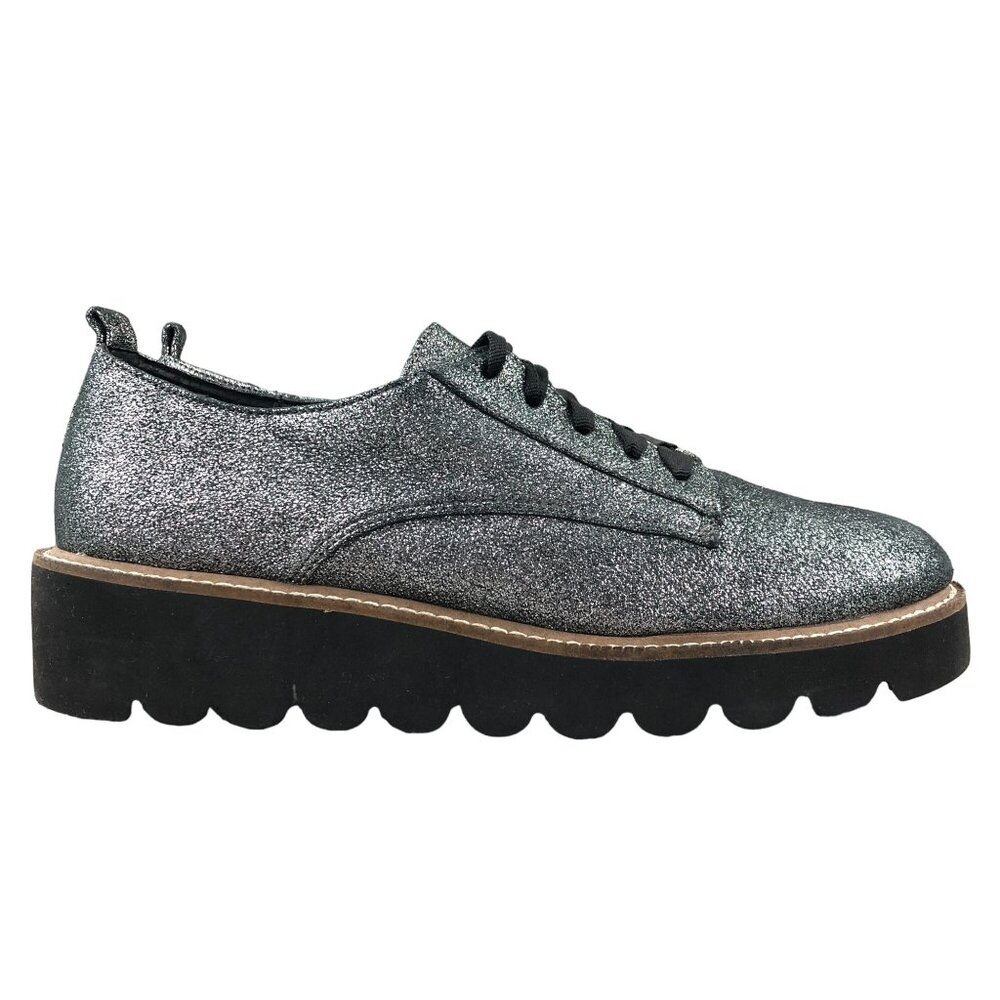 Shelly's London Womens Size 8.5 Jack Pewter Silver Metallic Creeper Oxford Shoes